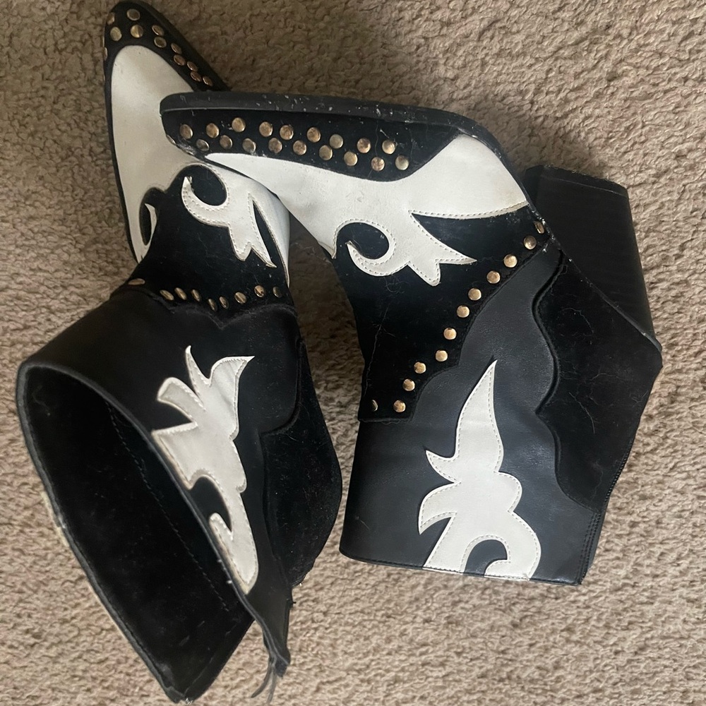 Cape Robbin Black and White Studded Ankle Boots